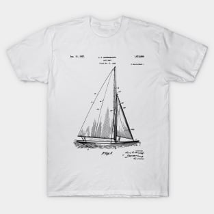 Sailboat Patent - Yacht Art - Black And White T-Shirt